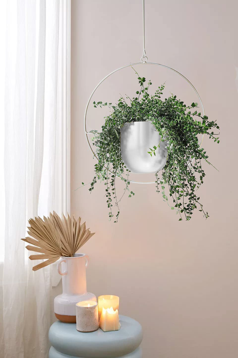 Minimalist Metal Plant Hanger Round Shape-White