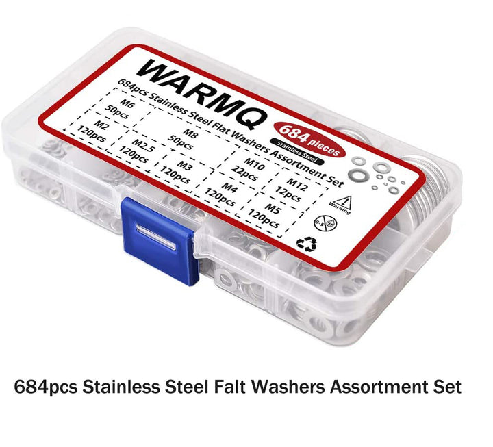 684Pcs 304 Stainless Steel Flat Washers Assortment Washers Hardware Set