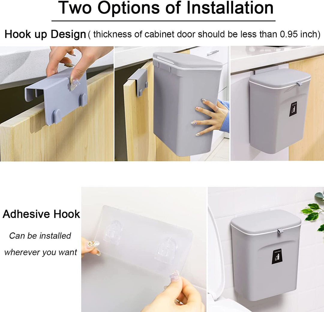 Kitchen Cabinet Door Hanging Trash Can with Lid-White