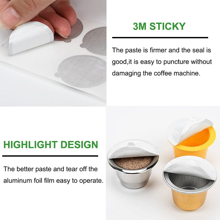 100 Pcs Aluminum Foils Lids for Refillable Nespresso Capsules