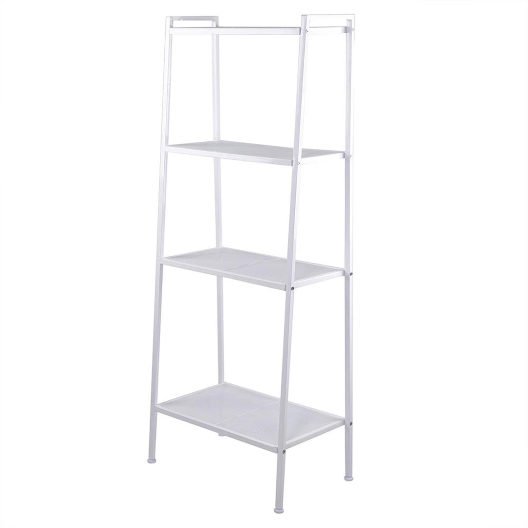 4 Tier Steel Mesh Ladder Shelf Display Rack 60x35x147cm-White