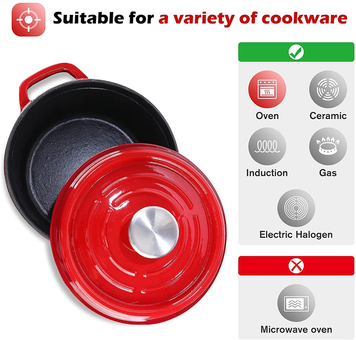 Round Enamel Coated Cast Iron Pot Red 24cm
