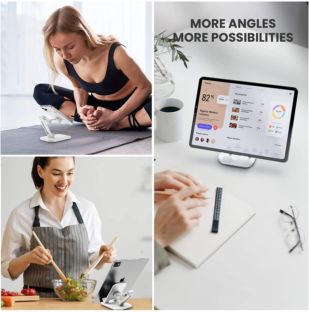 Foldable Angle Height Adjustable Desktop Tablet Phone Holder Stand-White