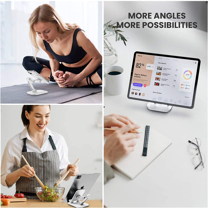 Foldable Angle Height Adjustable Desktop Tablet Phone Holder Stand-White
