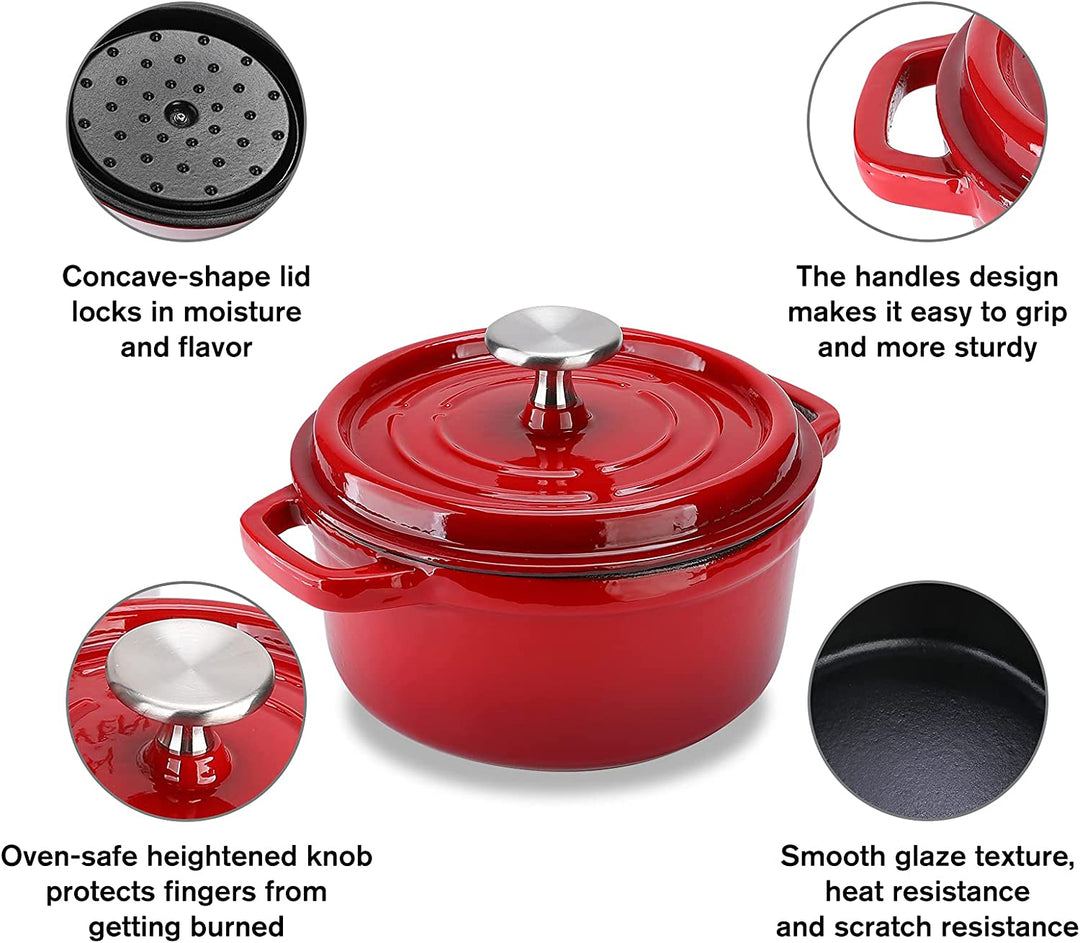 Round Enamel Coated Cast Iron Pot Red 24cm