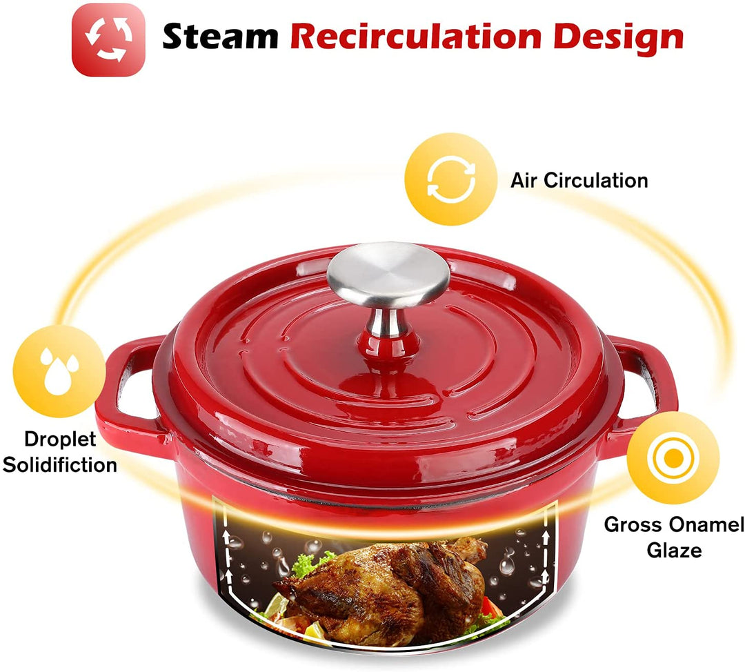 Round Enamel Coated Cast Iron Pot Red 24cm