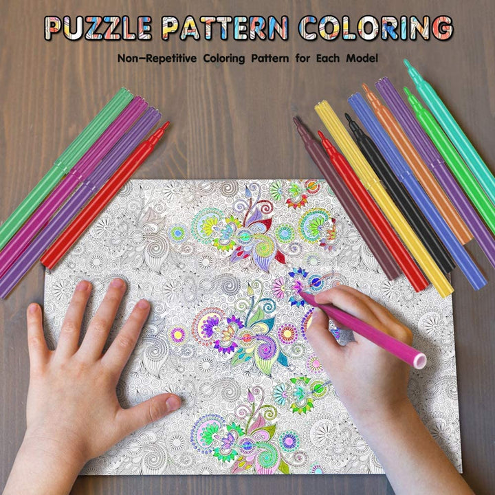 3D Coloring Puzzle Set 6Pack Puzzles with 24 Pen Markers-TypeD