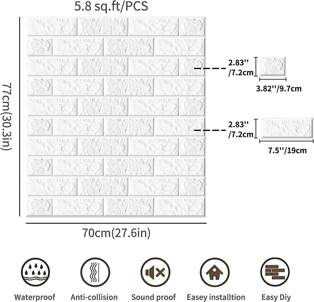 5Pcs 3D Brick Self Adhesive Wallpaper Panels 70X75CM-Marble