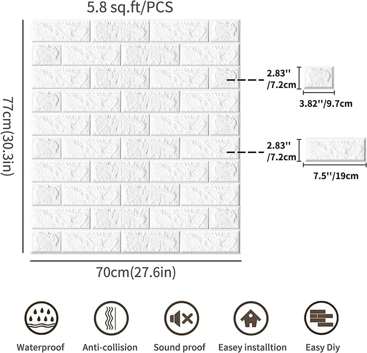 5Pcs 3D Brick Self Adhesive Wallpaper Panels 70X75CM-Marble