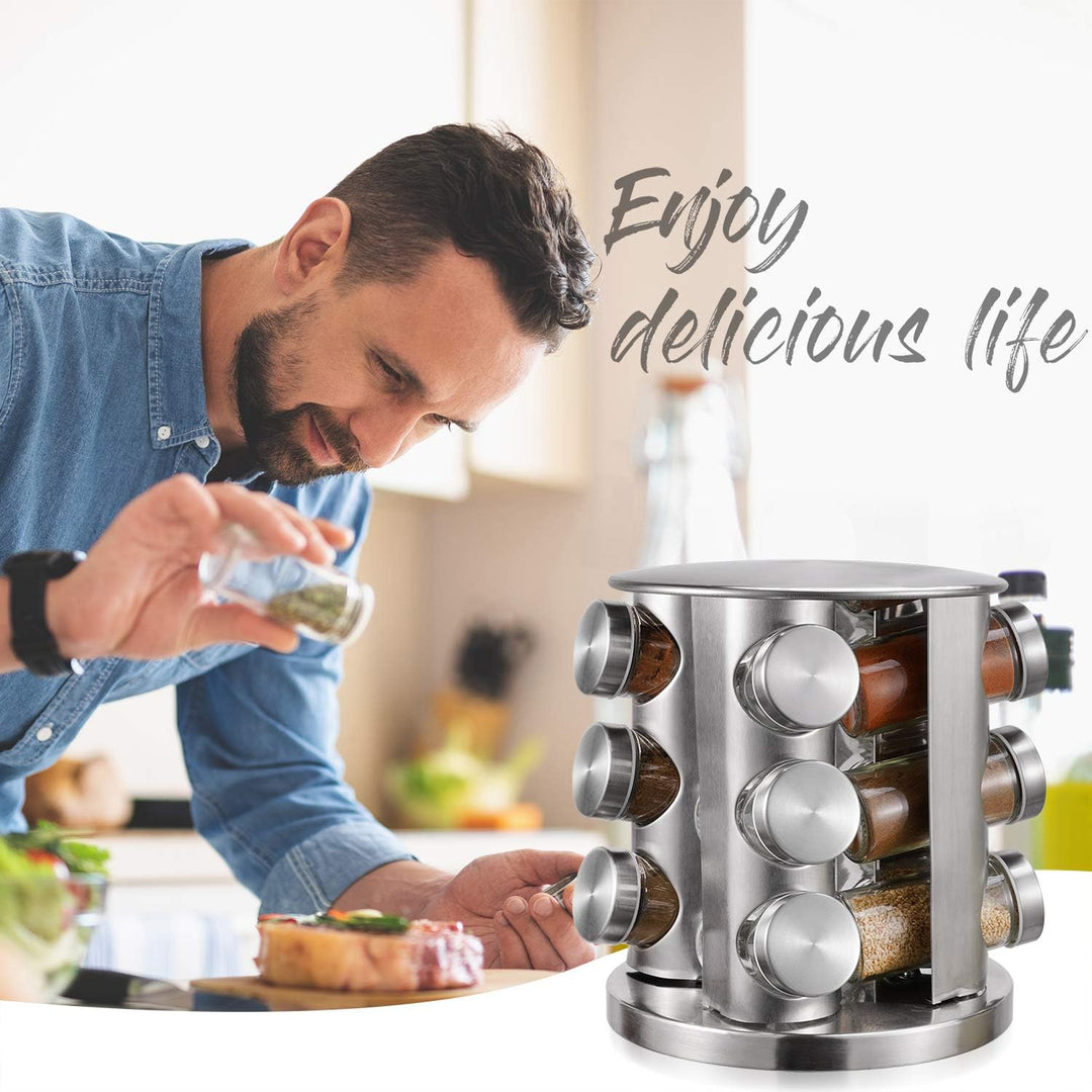 Revolving 12-Jar Countertop Spice Rack Stainless Steel