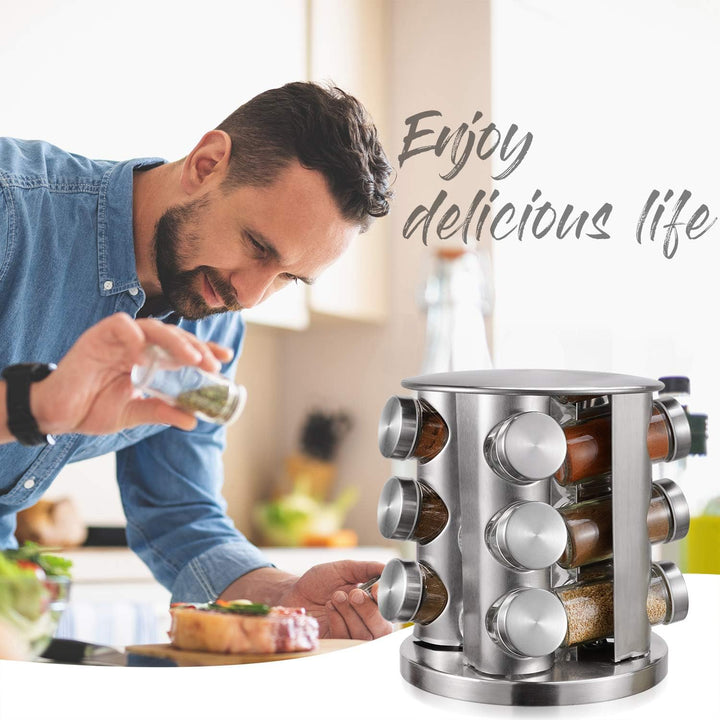 Revolving 12-Jar Countertop Spice Rack Stainless Steel