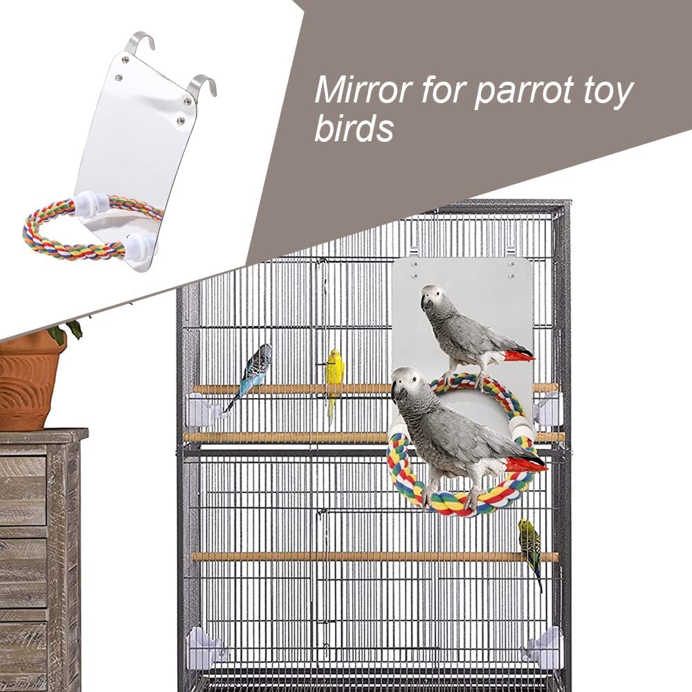 Bird Mirror with Rope Perch
