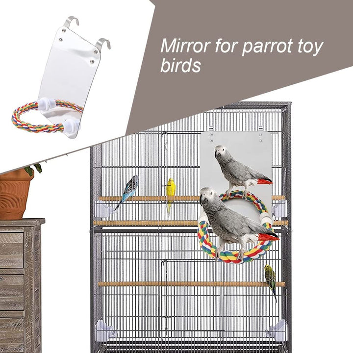 Bird Mirror with Rope Perch