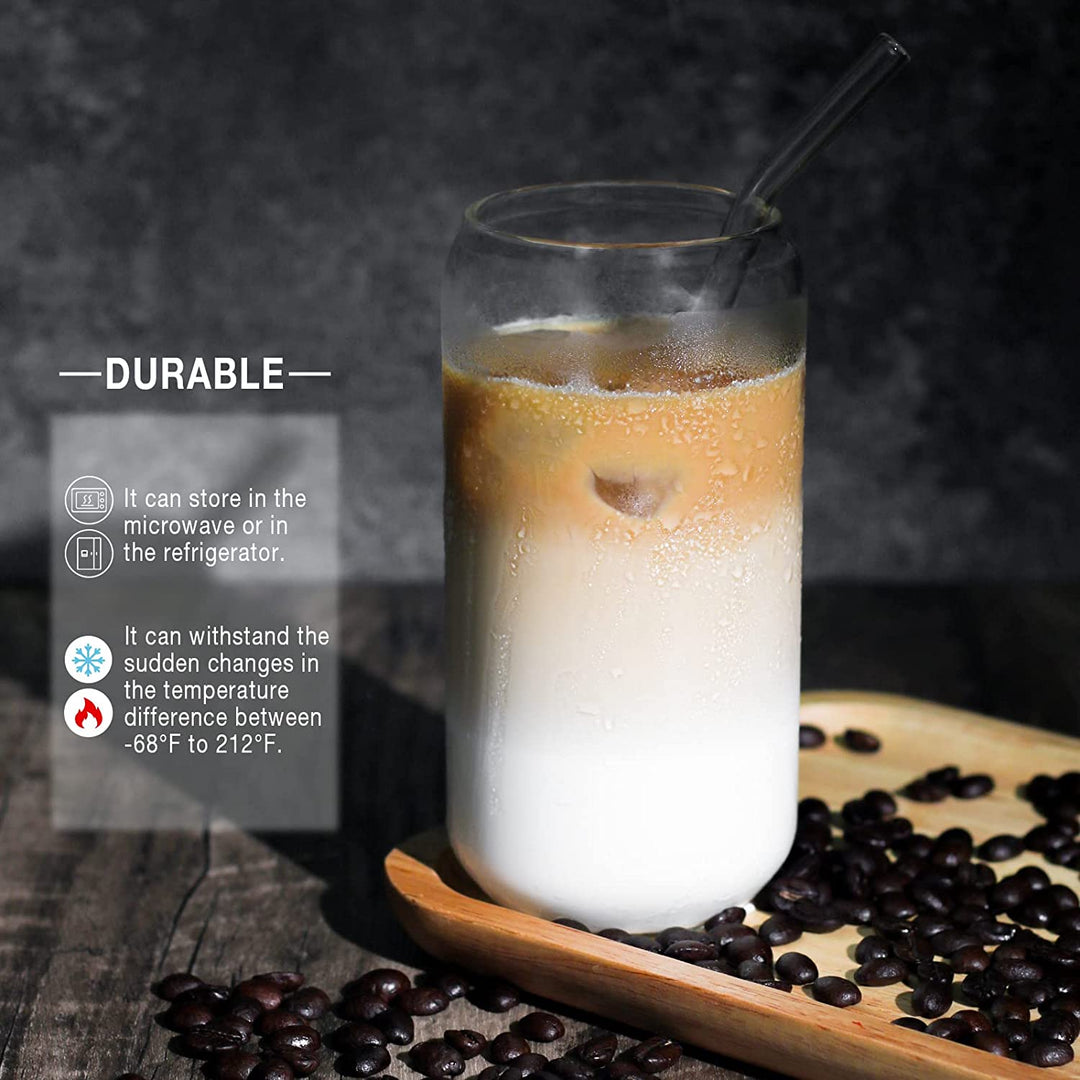 6 Pack Drinking Glass Cup with Bamboo Lid and Straw Set