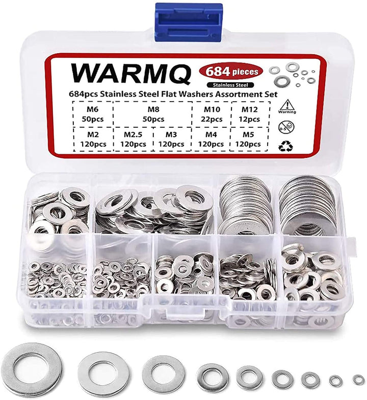 684Pcs 304 Stainless Steel Flat Washers Assortment Washers Hardware Set