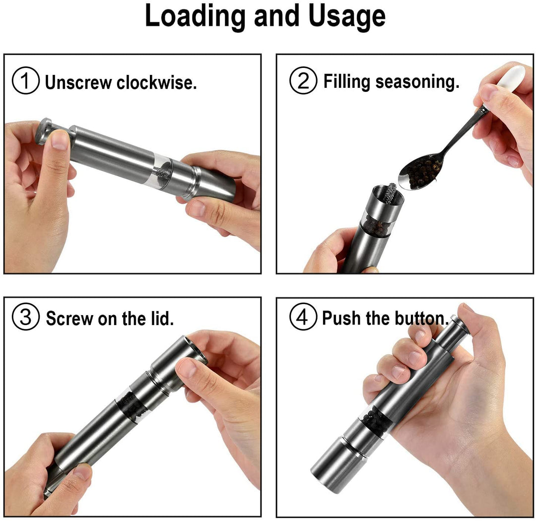 Stainless Steel Push Button Salt Pepper Grinder