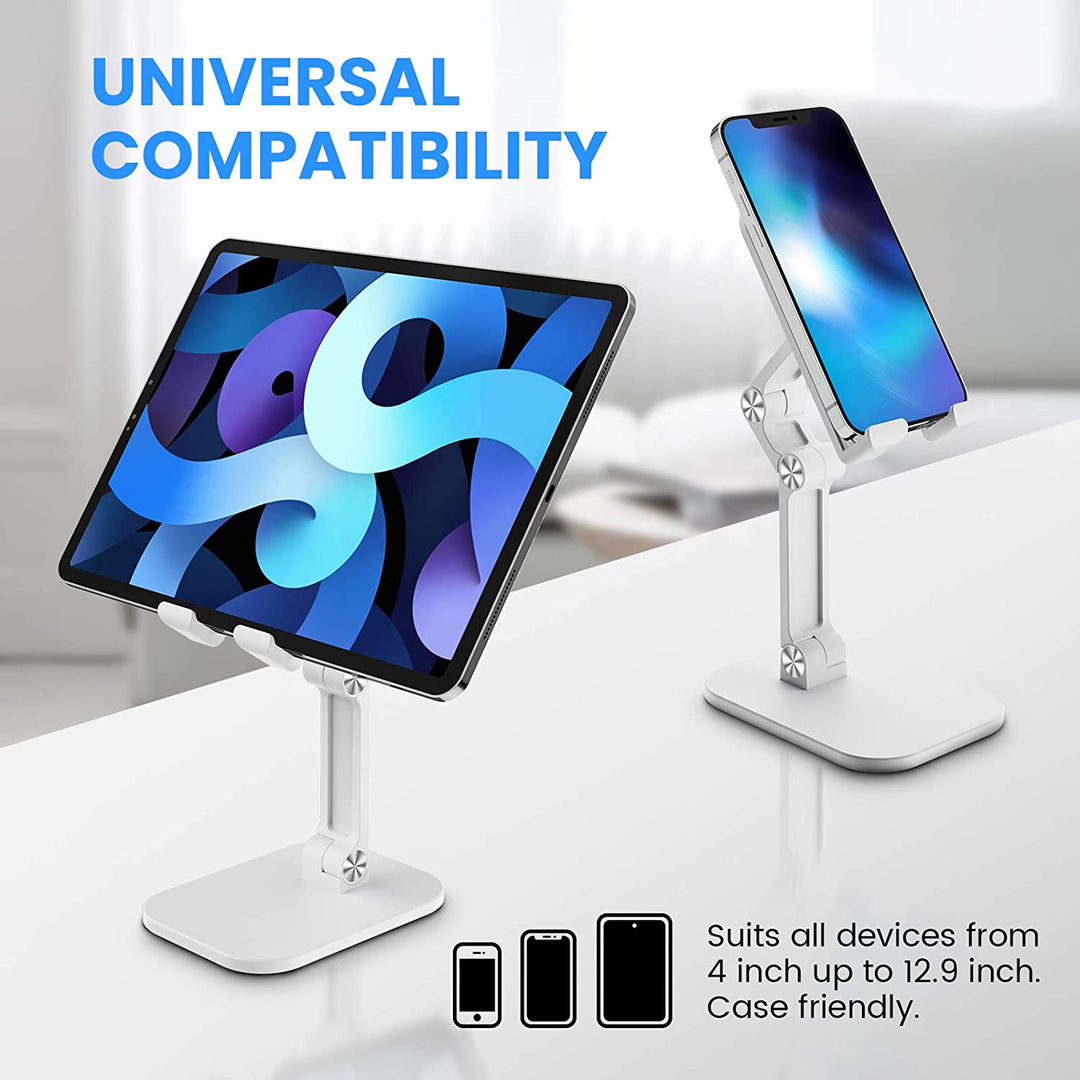 Foldable Angle Height Adjustable Desktop Tablet Phone Holder Stand-White