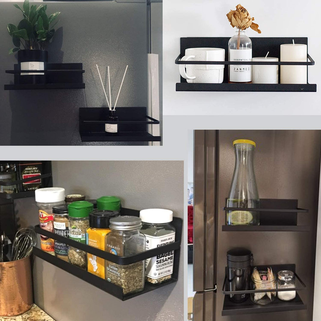 Magnetic Metal Kitchen Fridge Spice Rack-Black