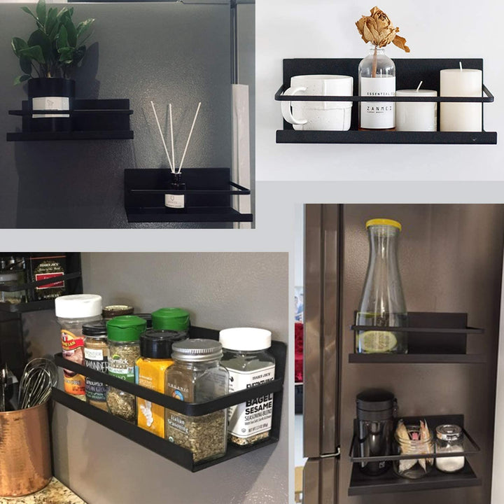 Magnetic Metal Kitchen Fridge Spice Rack-Black