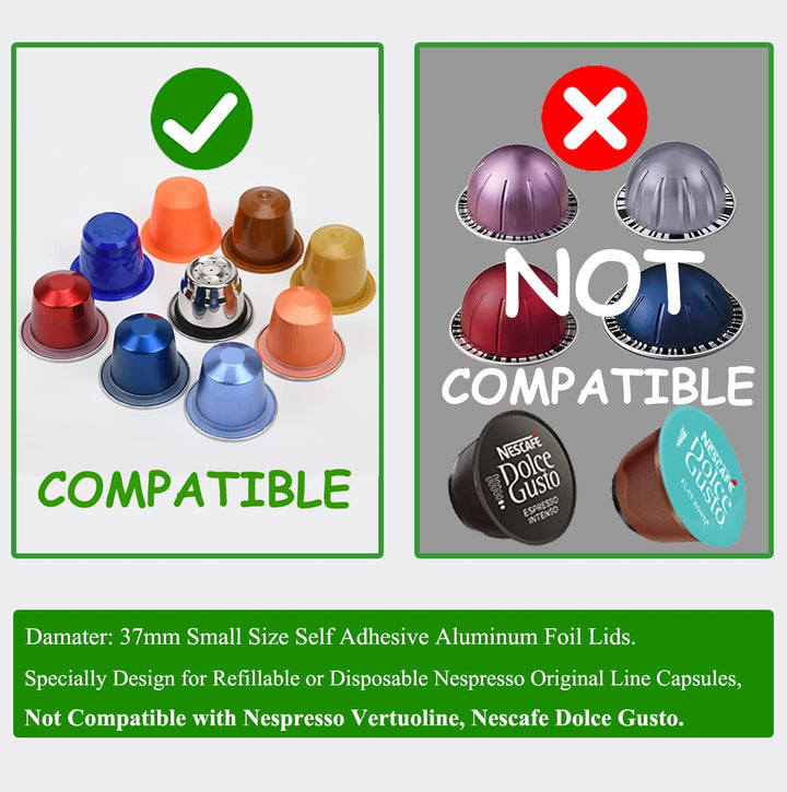 100 Pcs Aluminum Foils Lids for Refillable Nespresso Capsules