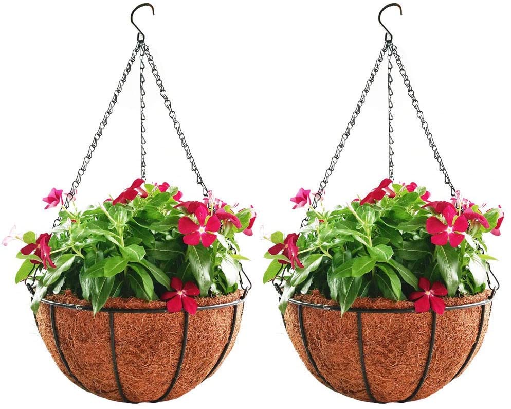2 Pack 20cm Metal Hanging Planter Basket With Coco Liner