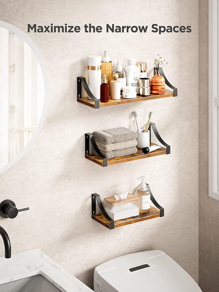 Rustic Wood Floating Shelves Wall Mounted Set of 3-Dark Brown