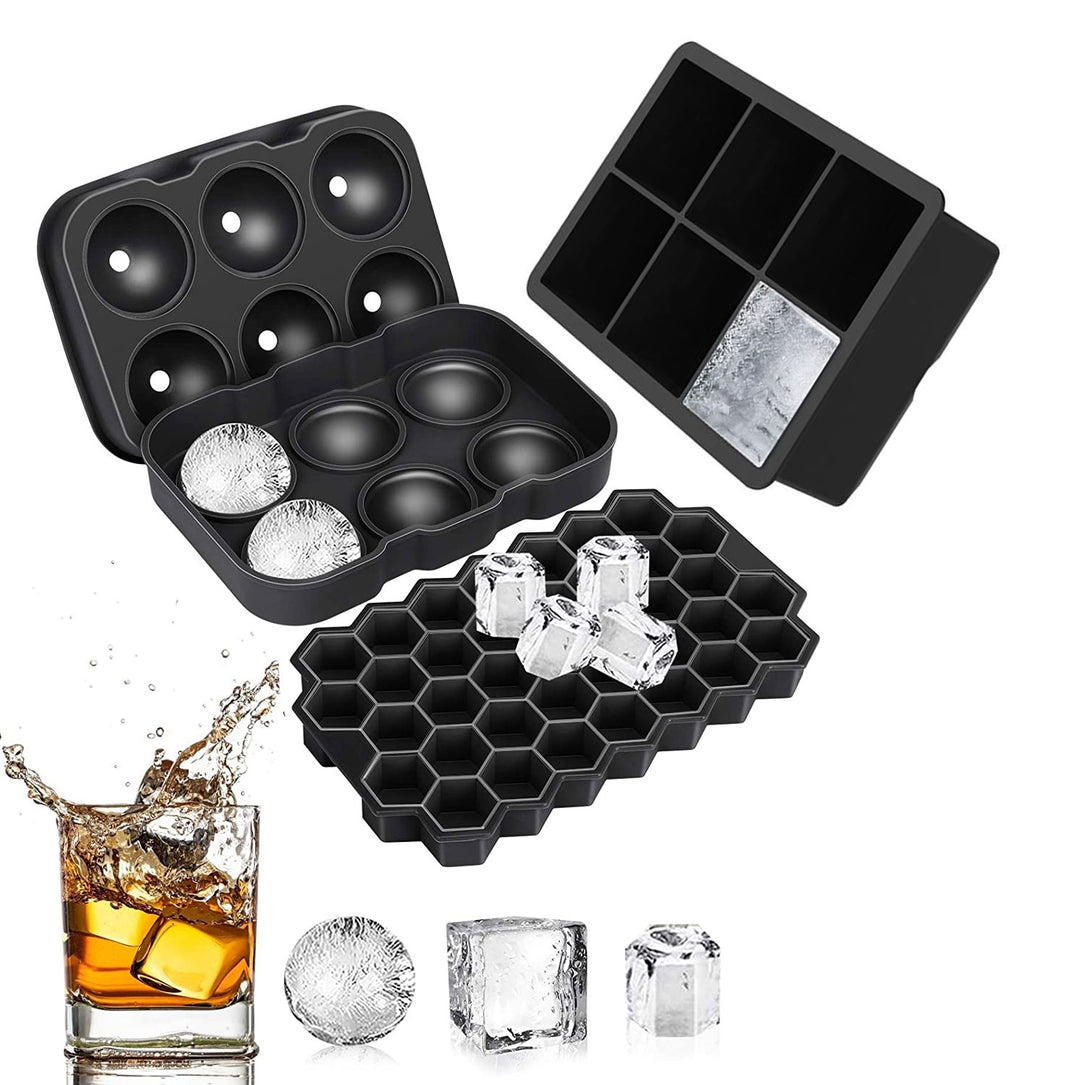 3 Pcs Silicone Ice Cube Molds Set