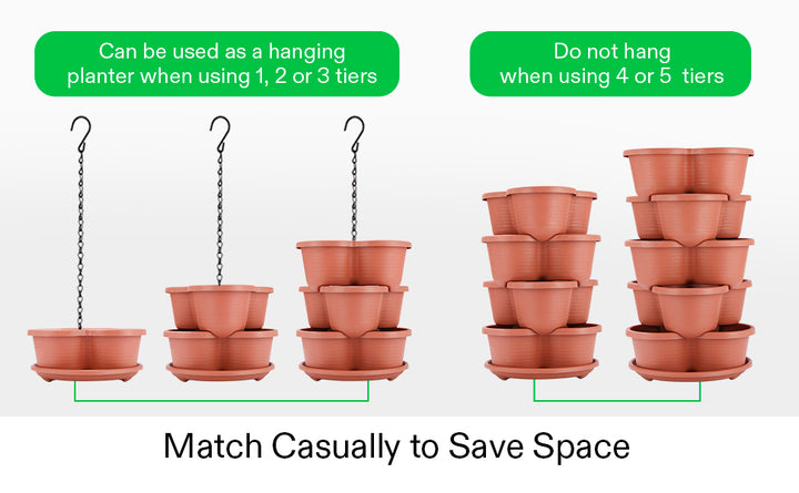 5 Tier Vertical Stackable Planter for Flowers Herbs Vegetables-Terracotta