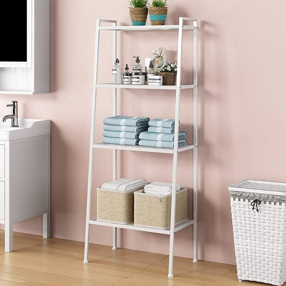 4 Tier Steel Mesh Ladder Shelf Display Rack 60x35x147cm-White