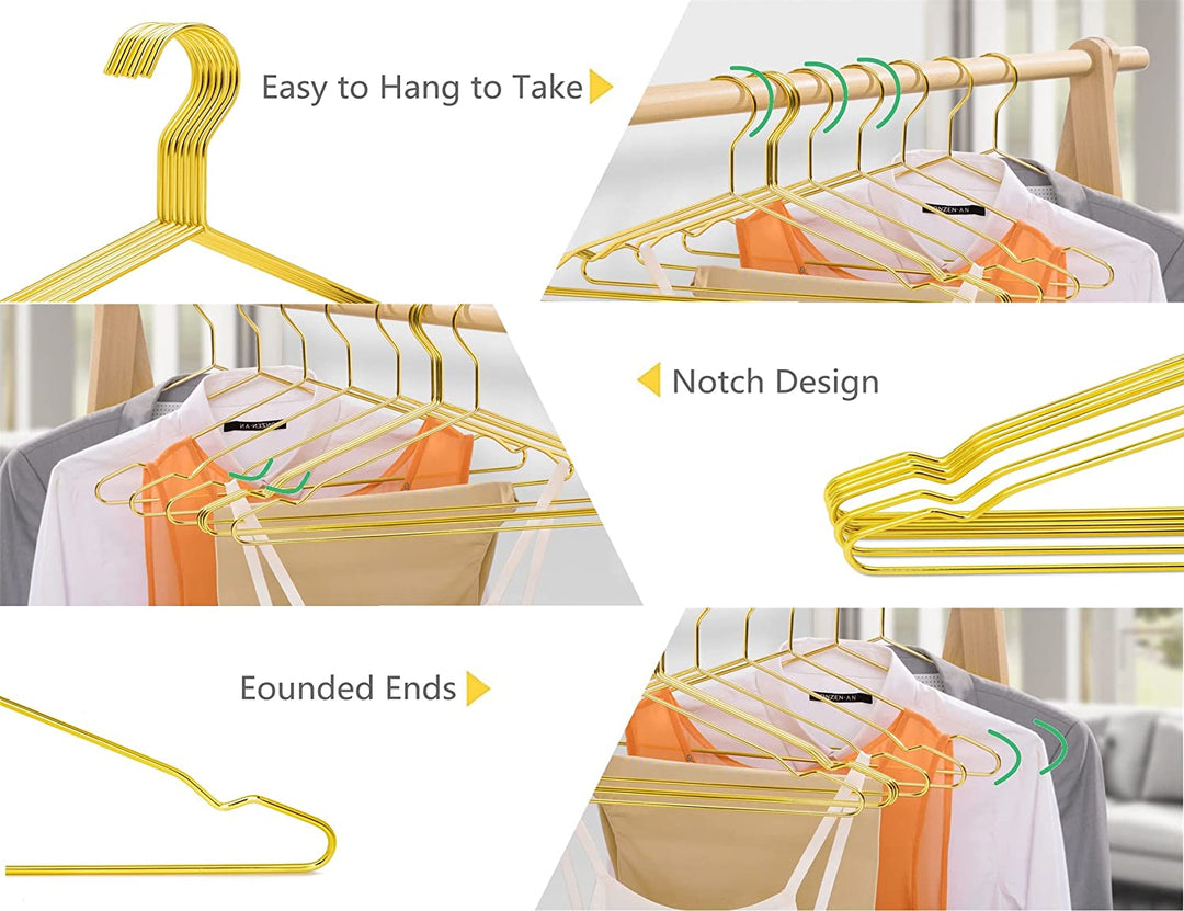 10 Pack Heavy Duty Aluminum Alloy Coat Hangers-Gold