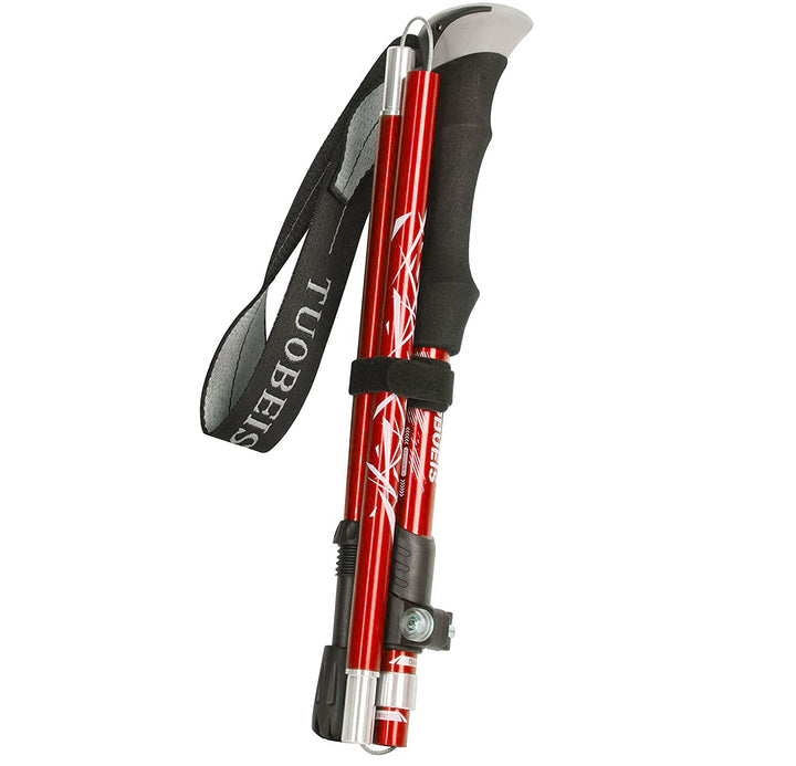 Aluminum Alloy Foldable Ultralight Hiking Pole-Red