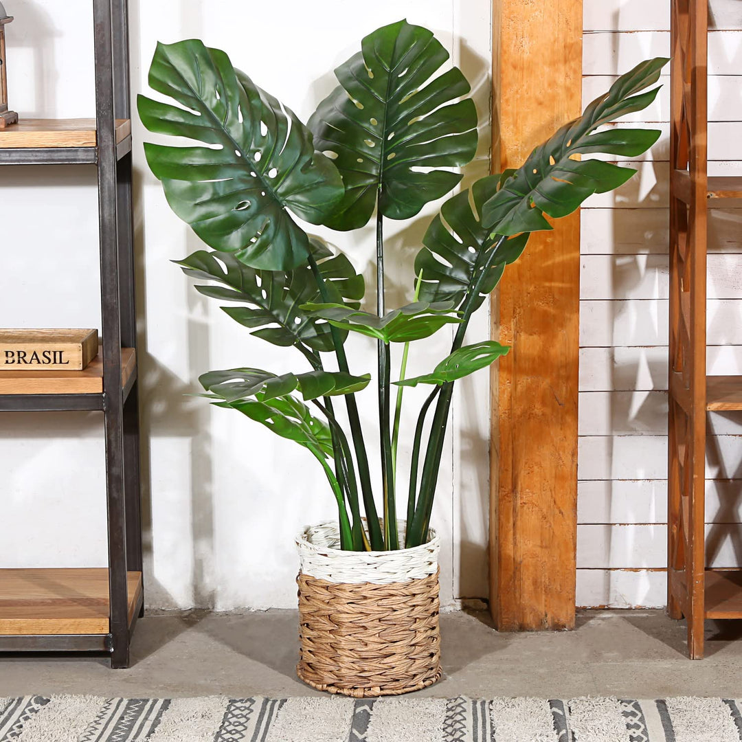 Artificial Plastic Tropical Palm Tree Monstera-90CM