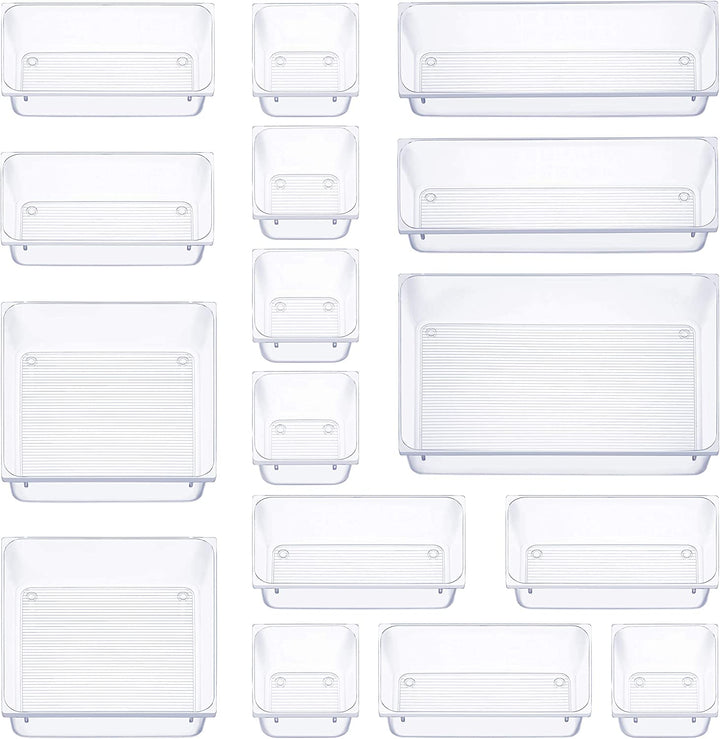 16Pcs Mixed Sizes Rectangular Clear Storage Box