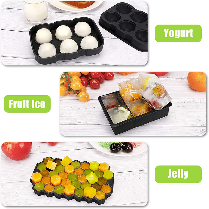 3 Pcs Silicone Ice Cube Molds Set