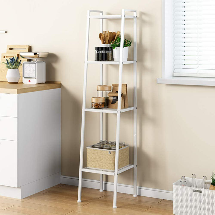 4 Tier Steel Mesh Ladder Shelf Display Rack 30x35x147cm-White