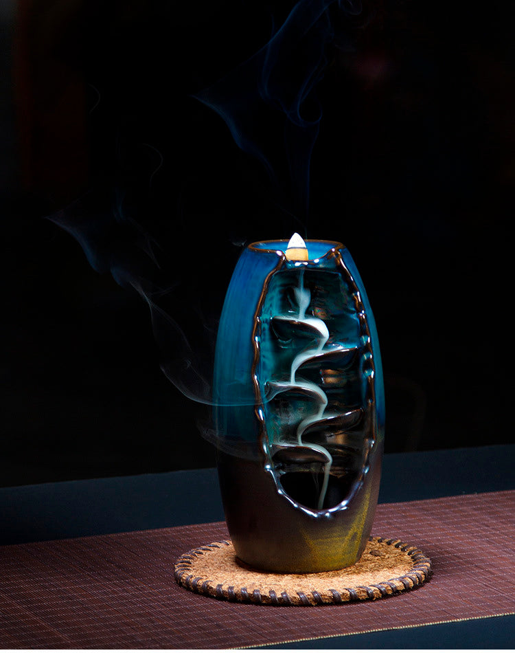 Ceramic Waterfall Backflow Incense Burner-Blue