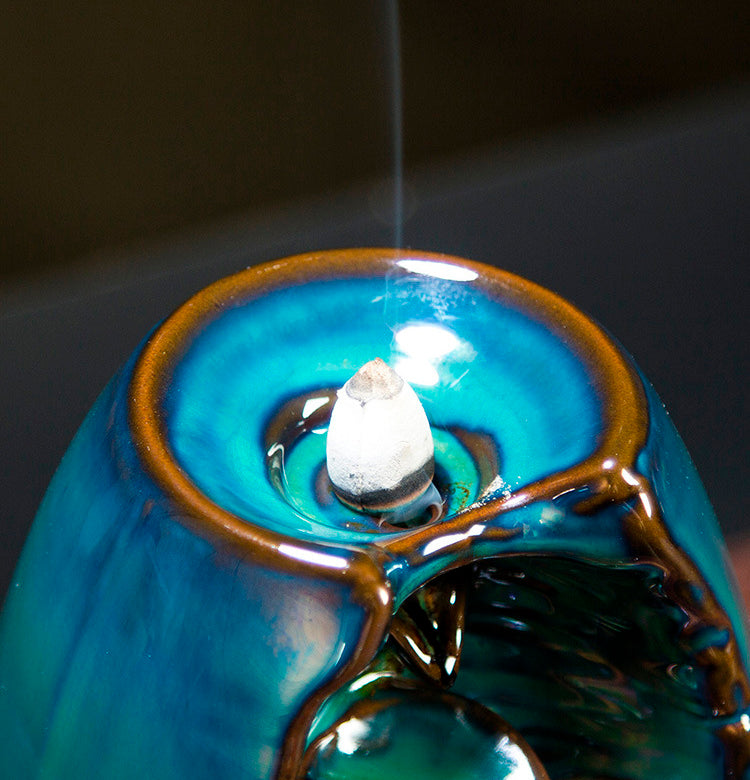 Ceramic Waterfall Backflow Incense Burner-Blue
