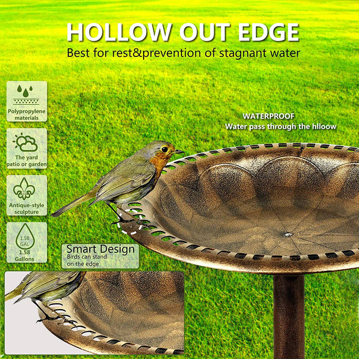 Outdoor Traditional Resin Garden Bird Bath-Copper