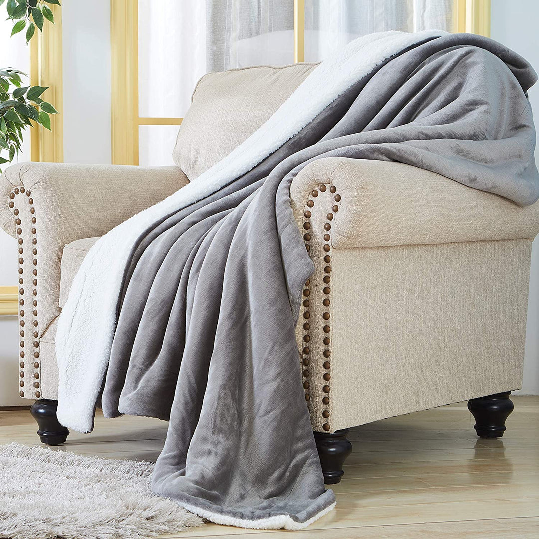 Thick Fuzzy Soft Sherpa Fleece Bed Sofa Blankets-Gray