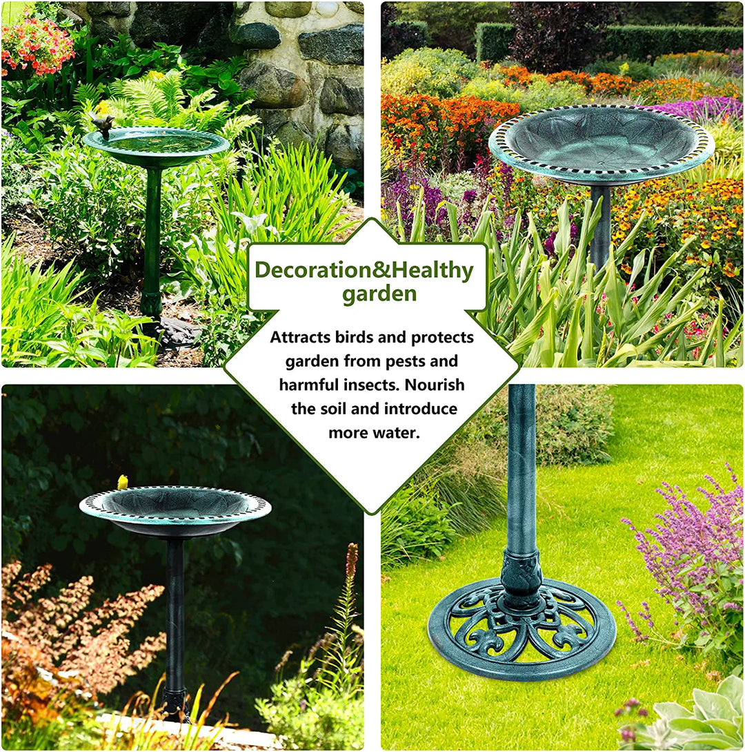 Outdoor Traditional Resin Garden Bird Bath-Green