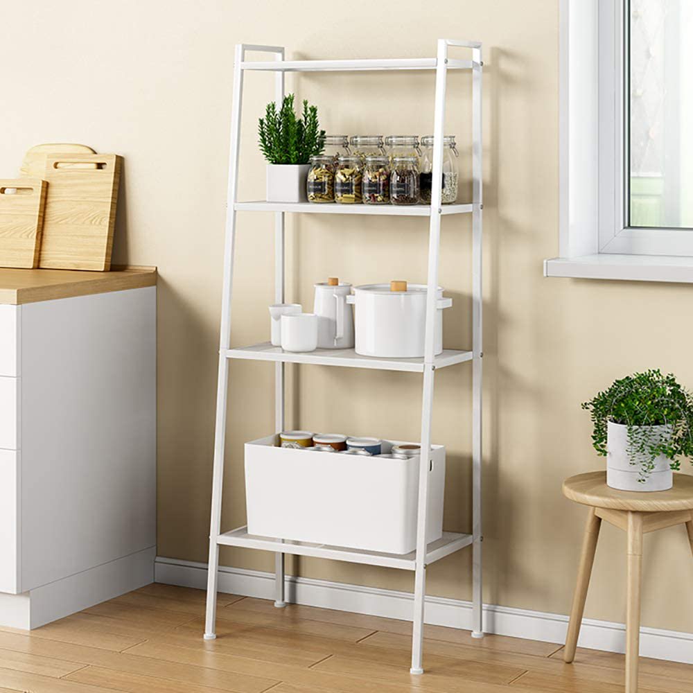 4 Tier Steel Mesh Ladder Shelf Display Rack 60x35x147cm-White