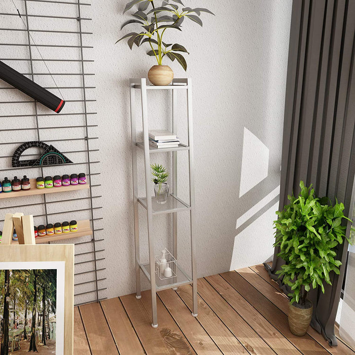 4 Tier Steel Mesh Ladder Shelf Display Rack 30x35x147cm-White