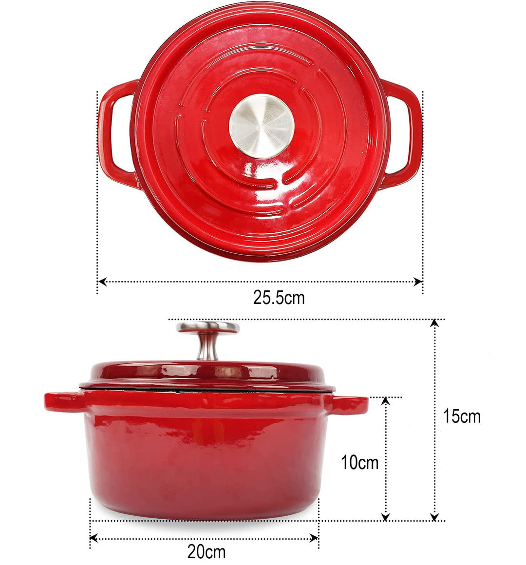 Round Enamel Coated Cast Iron Pot Red 20cm