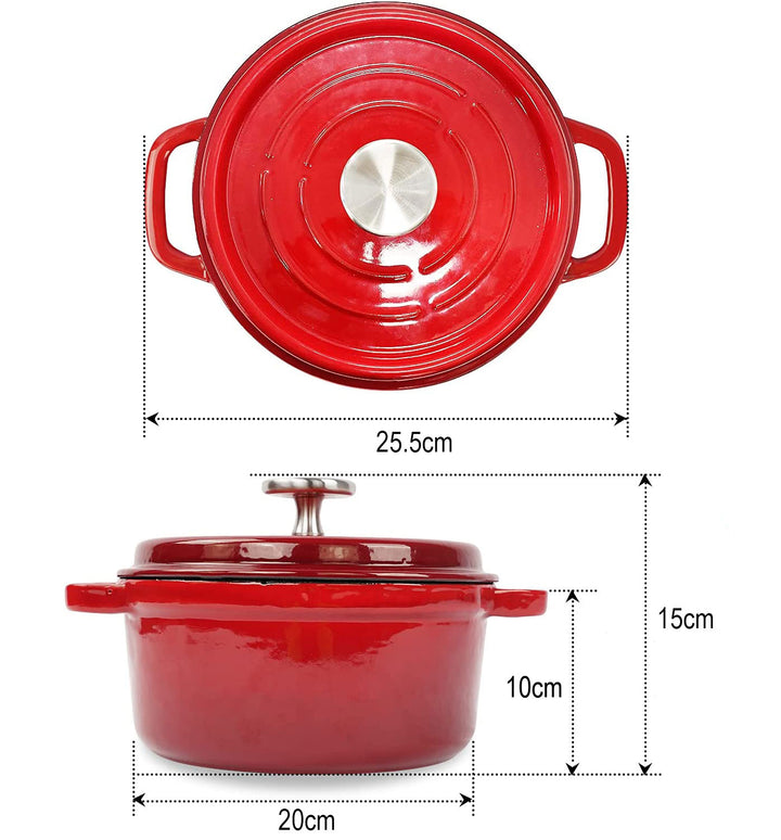 Round Enamel Coated Cast Iron Pot Red 20cm