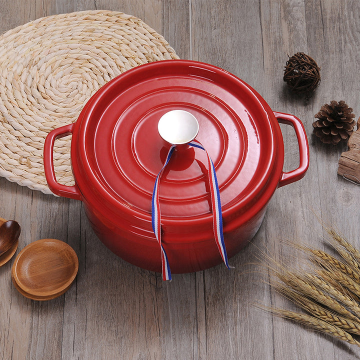 Round Enamel Coated Cast Iron Pot Red 20cm