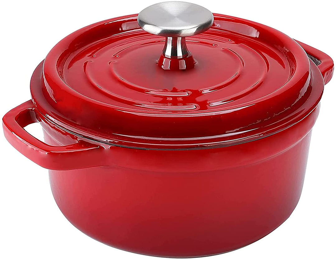 Round Enamel Coated Cast Iron Pot Red 20cm