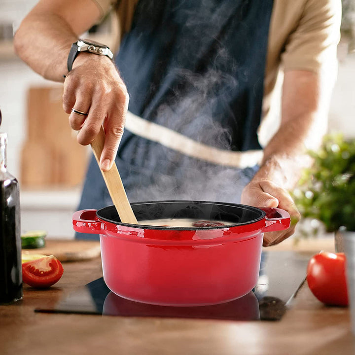 Round Enamel Coated Cast Iron Pot Red 20cm