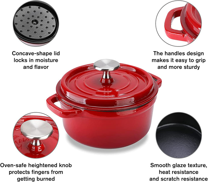 Round Enamel Coated Cast Iron Pot Red 20cm