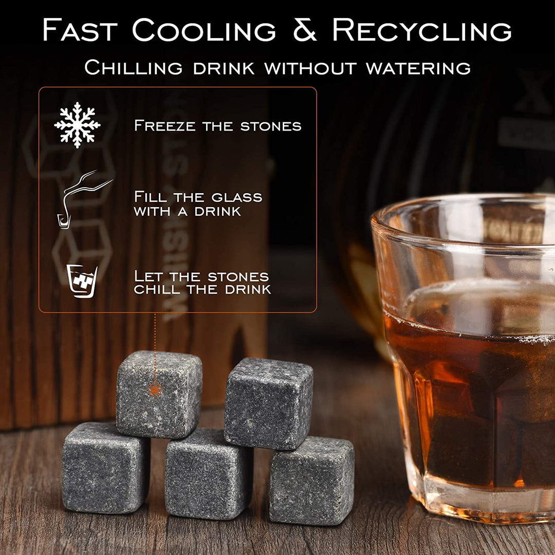 9 Granite Whisky Stones Wooden Case Set