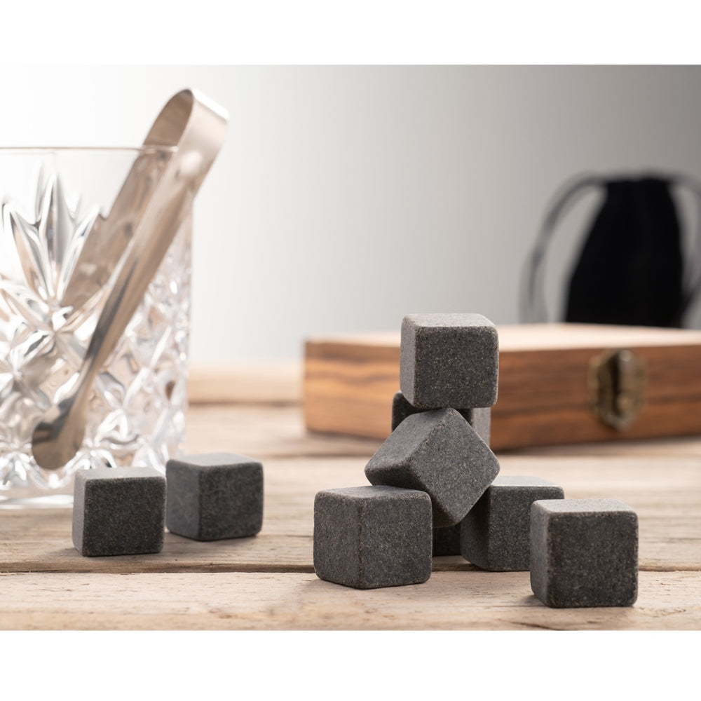 9 Granite Whisky Stones Wooden Case Set